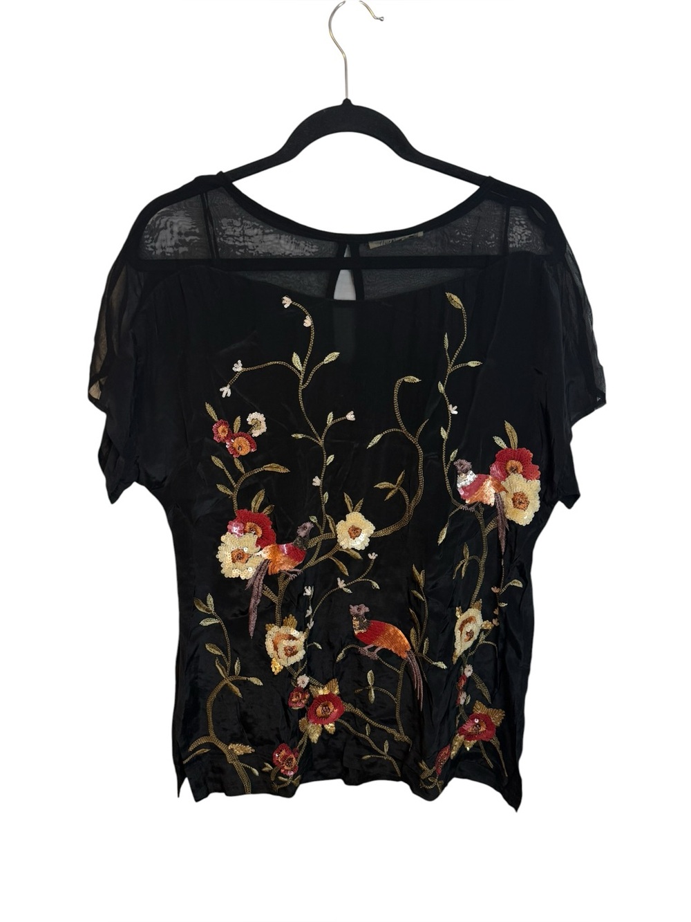 Anthropologie Floreat Sequin Floral Bird Blouse